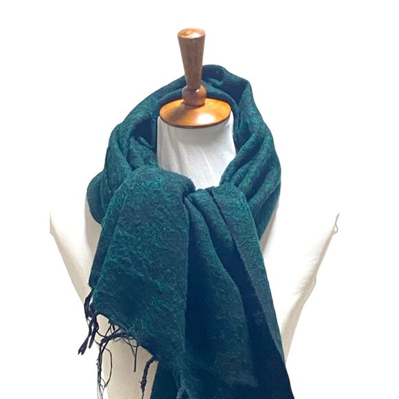 Cheppu From Himalaya Made In Nepal Blanket Scarf Green One Size Fringe Bohemian - Picture 5 of 13